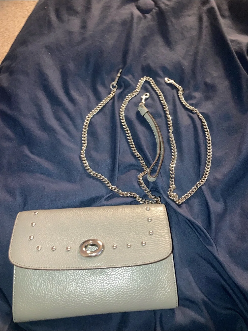 Coach Pebbled Leather Clutch in Light Gray with Silver Studs
